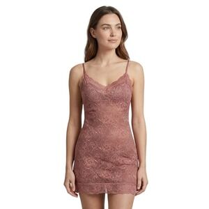 VICTORIA'S SECRET Lace Mini Slip Dress Pink Floral Mauve V-Neck Size Small